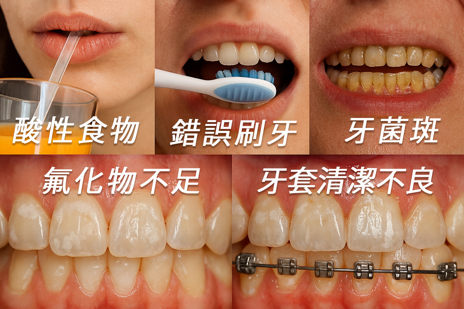 牙齒結構與口腔細菌示意圖